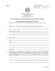 Document preview: Form 133.12 Renewal Application for Mutual Funds and Other Continuous Offerings - Texas