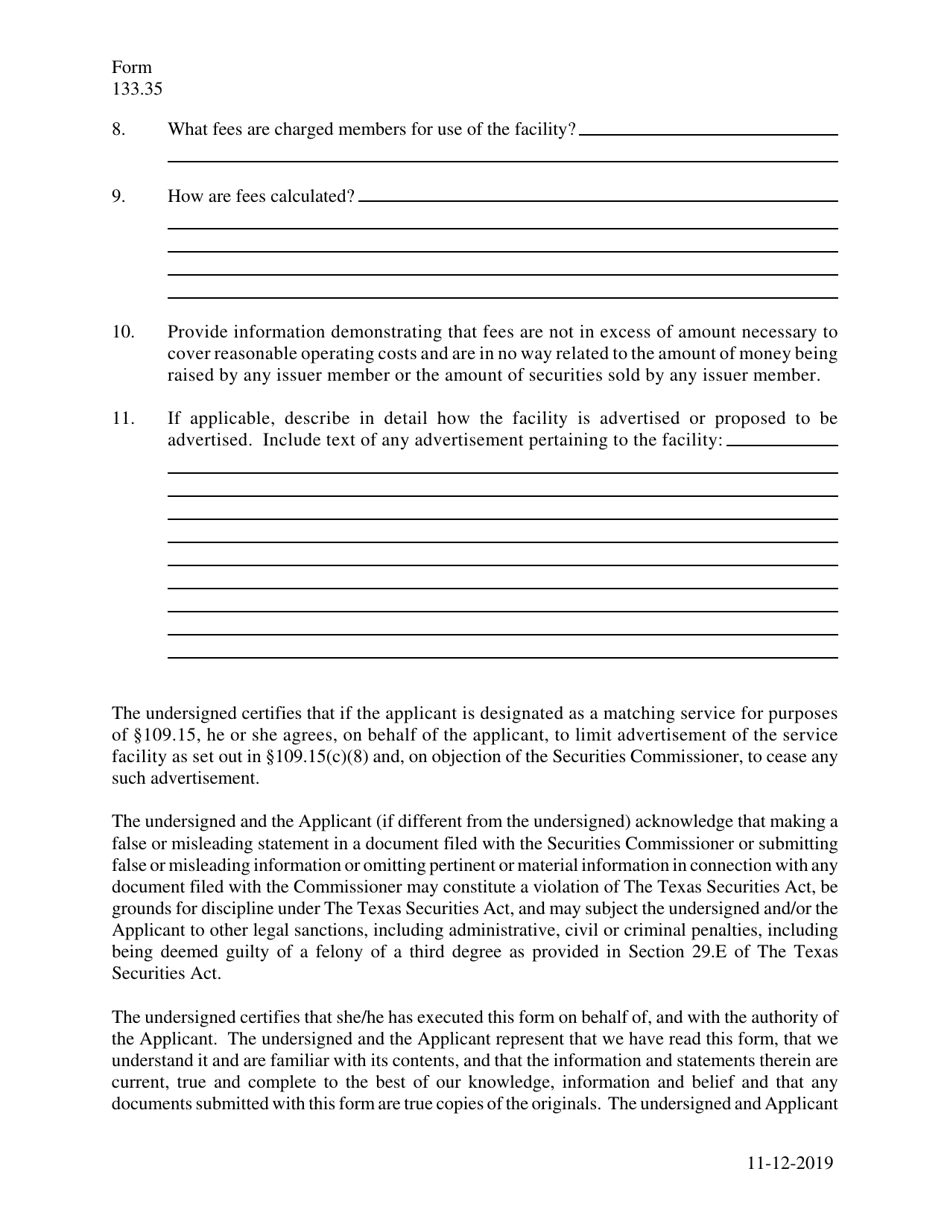 Form 133.35 Application for Designation as Matching Service Under 109.15 - Texas, Page 3