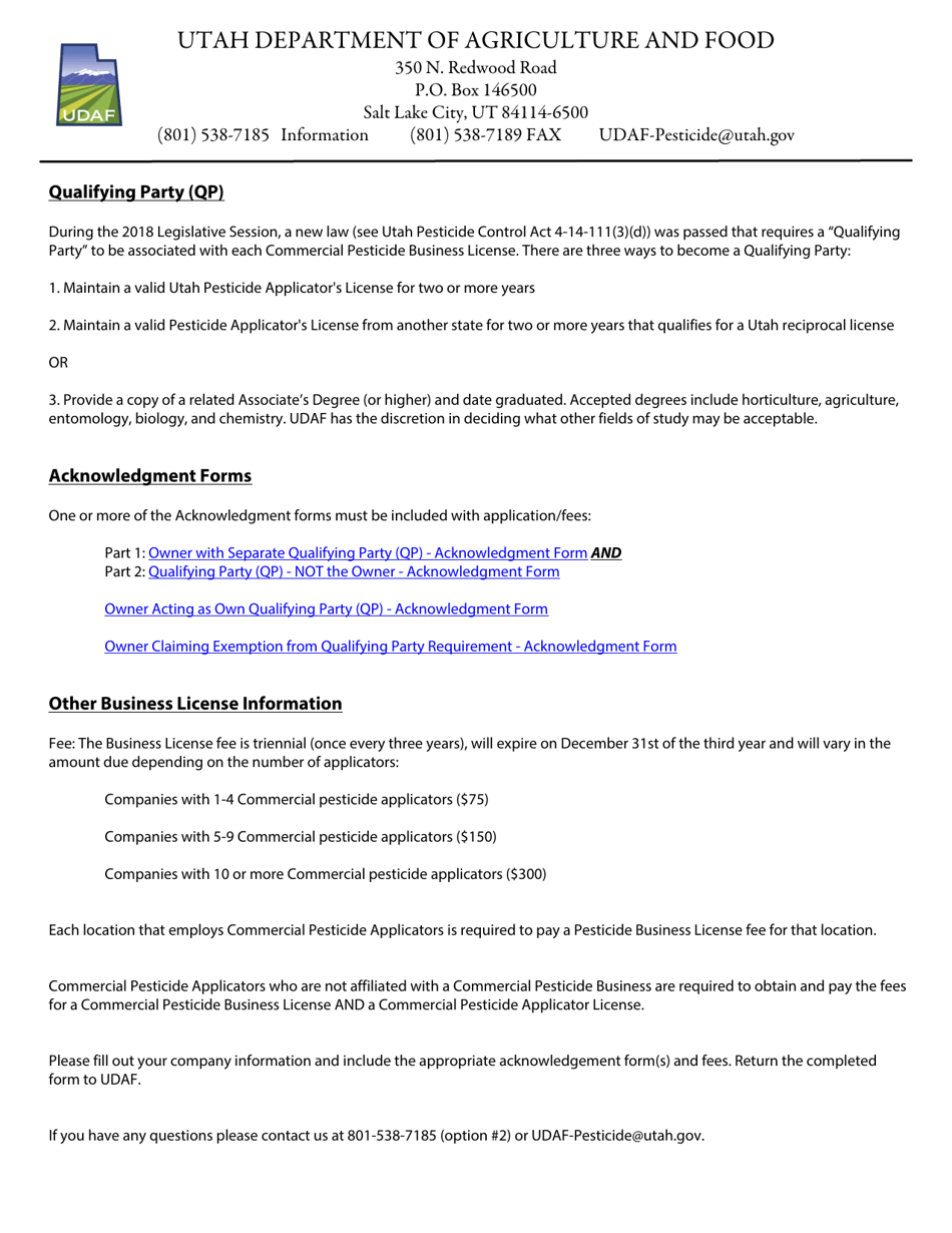 Form Ag Plt 0800 Download Fillable Pdf Or Fill Online Application For Commercial Pesticide Business License 4000 Utah Templateroller