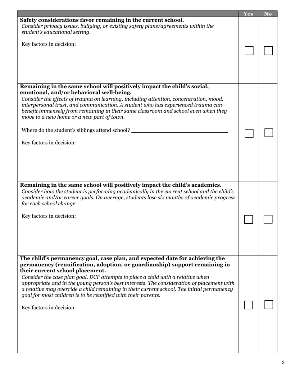 Form FS-72B Educational Best Interest Determination (Bid) Form - Vermont, Page 3