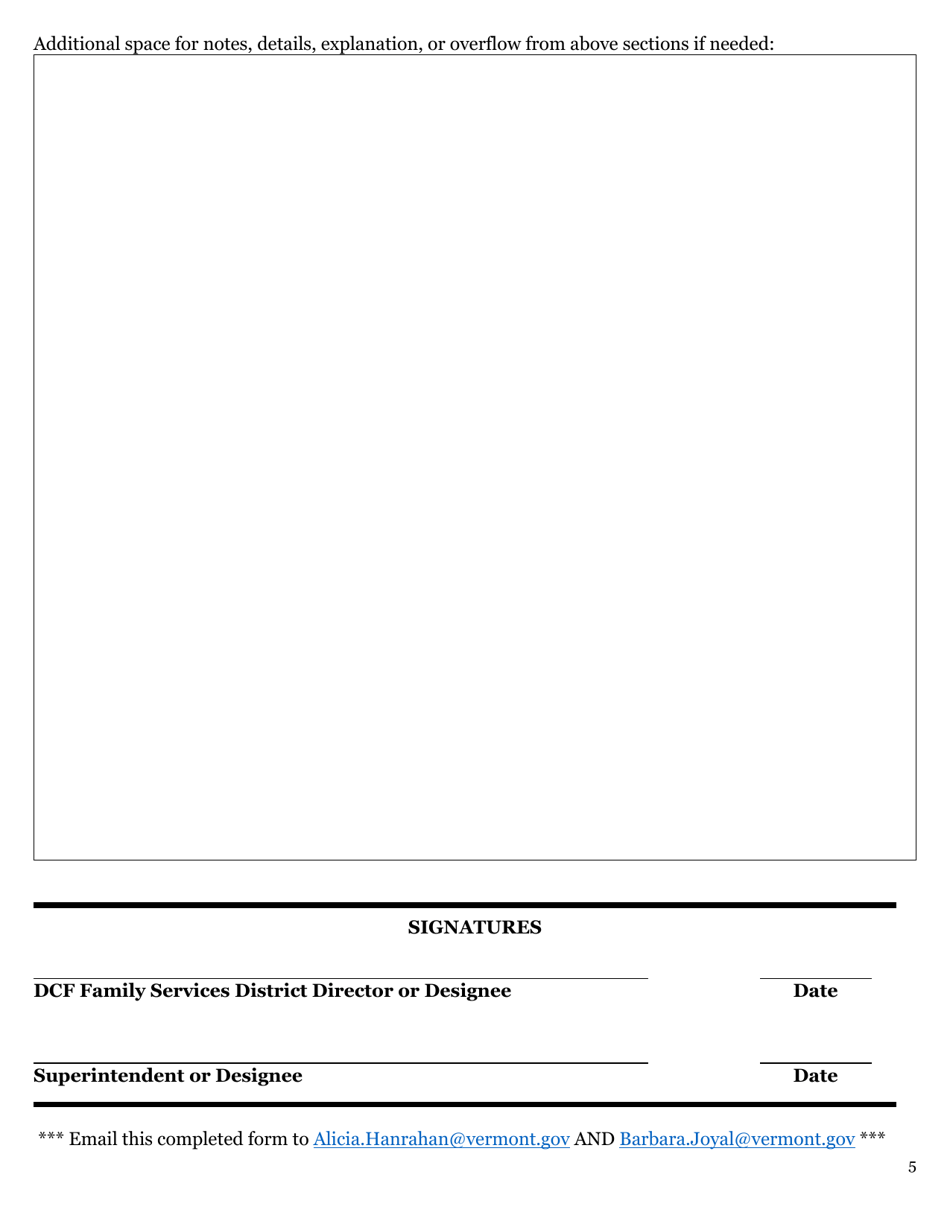 Form FS-72B Educational Best Interest Determination (Bid) Form - Vermont, Page 5