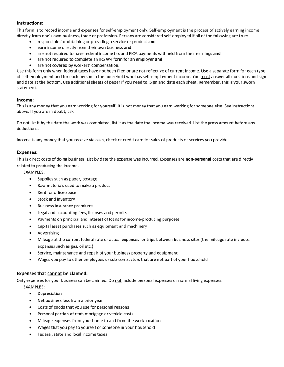 Form 204B Statement of Self-employment Income - Vermont, Page 2