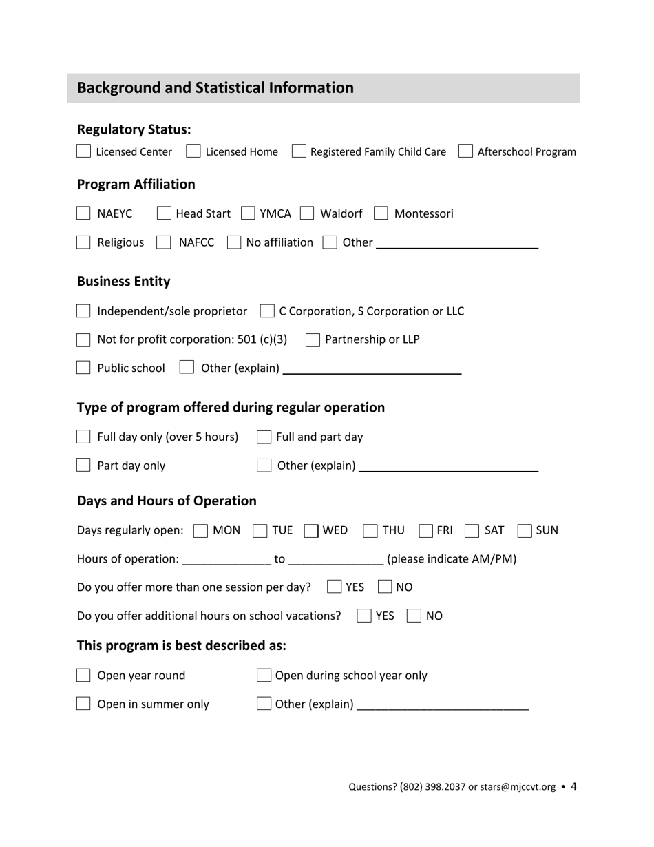Streamlined Application for Head Start or Naeyc Accredited Programs - Vermont, Page 4