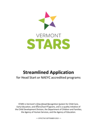 Document preview: Streamlined Application for Head Start or Naeyc Accredited Programs - Vermont