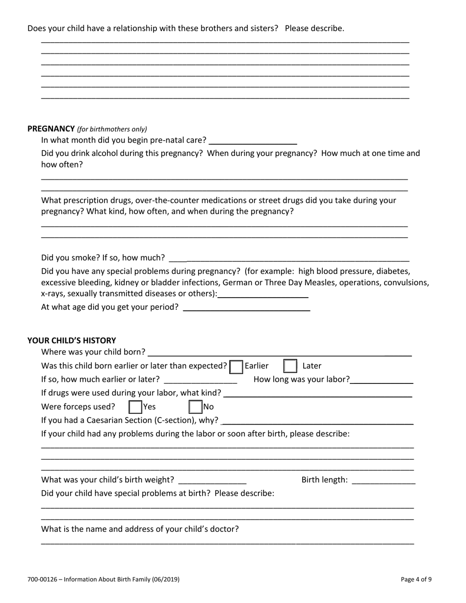 Form 700-00126 Information About Birth Family - Vermont, Page 4