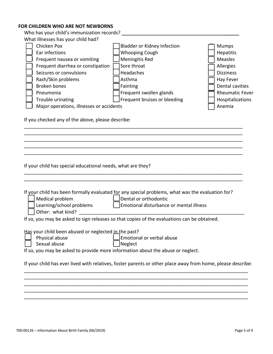 Form 700-00126 Information About Birth Family - Vermont, Page 5
