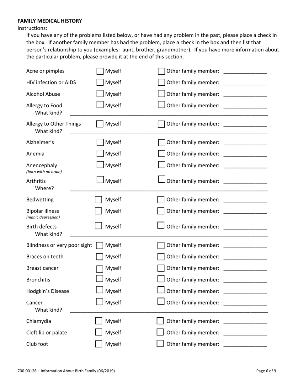 Form 700-00126 Information About Birth Family - Vermont, Page 6