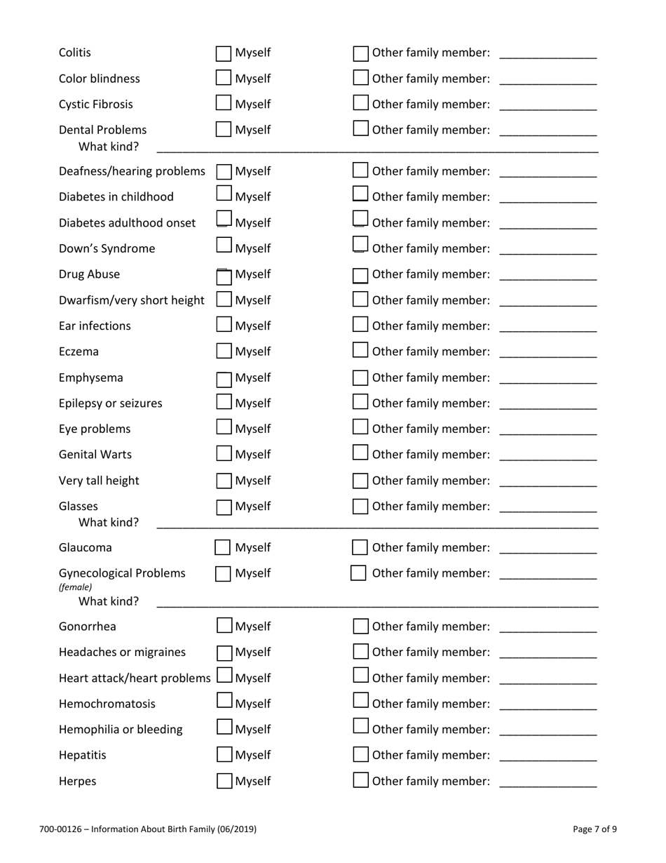 Form 700-00126 Information About Birth Family - Vermont, Page 7
