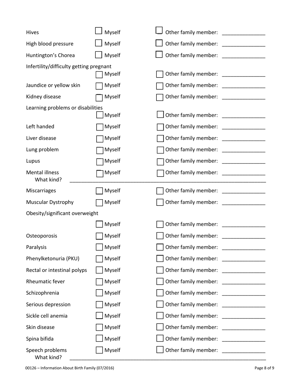 Form 700-00126 Information About Birth Family - Vermont, Page 8