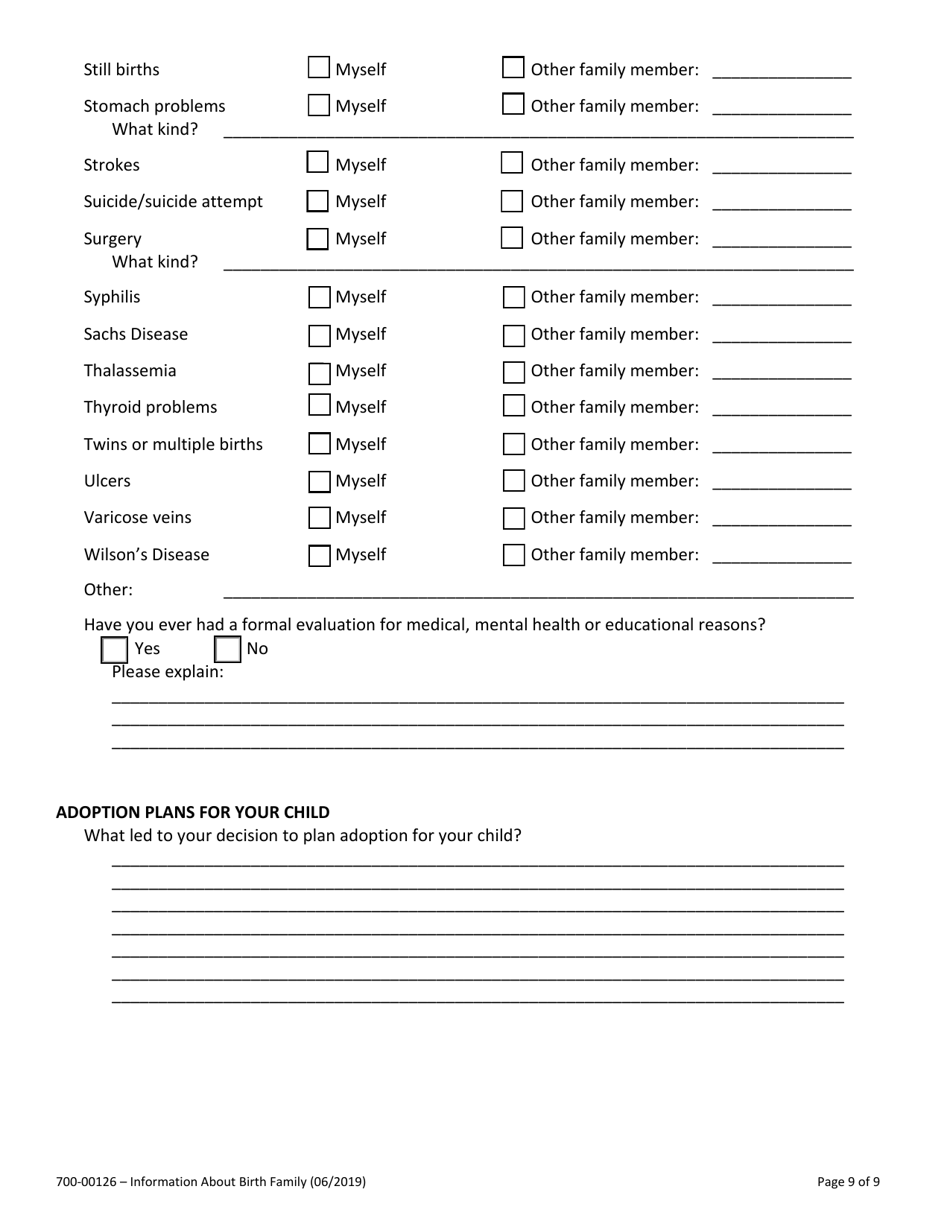 Form 700-00126 Information About Birth Family - Vermont, Page 9