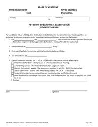 Form 100-00280 Petition to Enforce a Restitution Judgment Order - Vermont