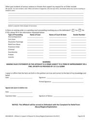 Form 400-00852N Affidavit in Support of Request for Emergency Relief From Abuse/Neglect/Exploitation Pursuant to 33 V.s.a. Chapter 69 - Vermont, Page 2