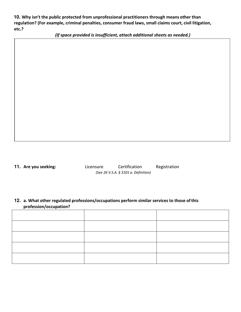 Application Fo Preliminary Sunrise Review Assessment - Vermont, Page 4