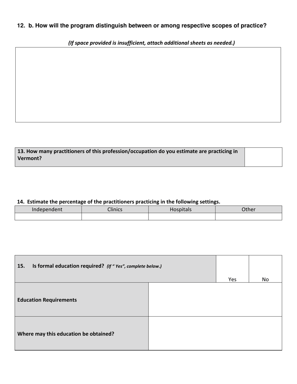 Application Fo Preliminary Sunrise Review Assessment - Vermont, Page 5