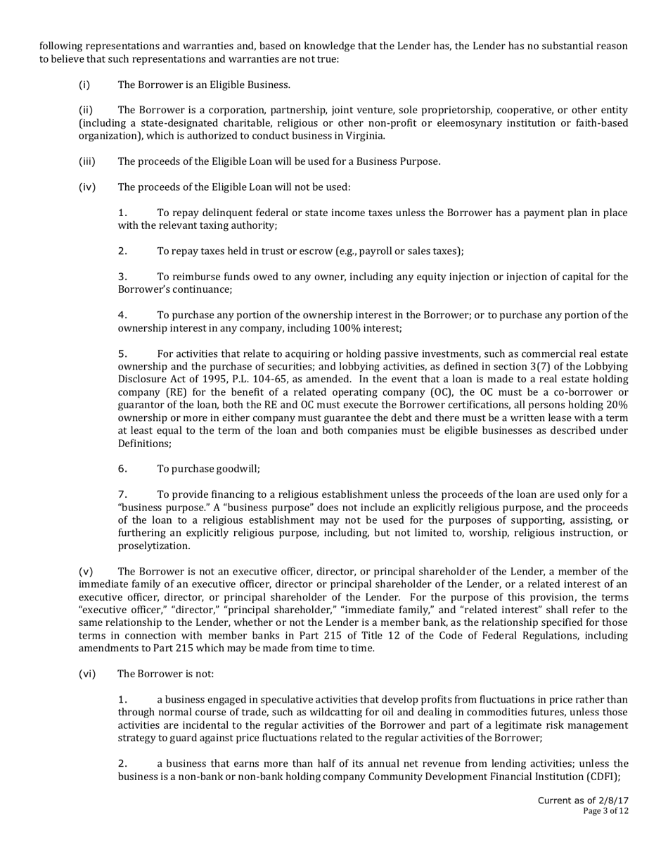 Ssbci CAP Lenders Participation Agreement - Virginia, Page 3