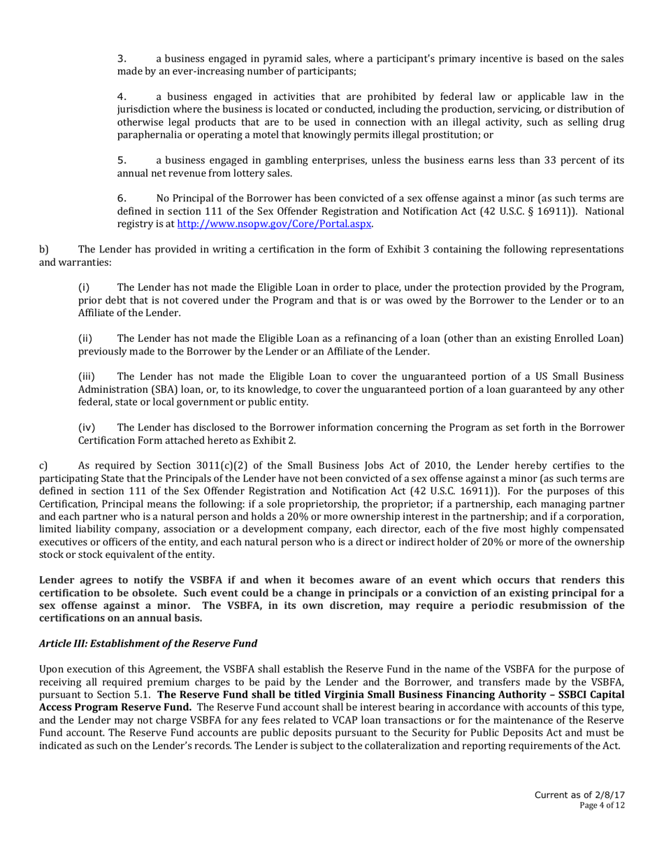 Ssbci CAP Lenders Participation Agreement - Virginia, Page 4