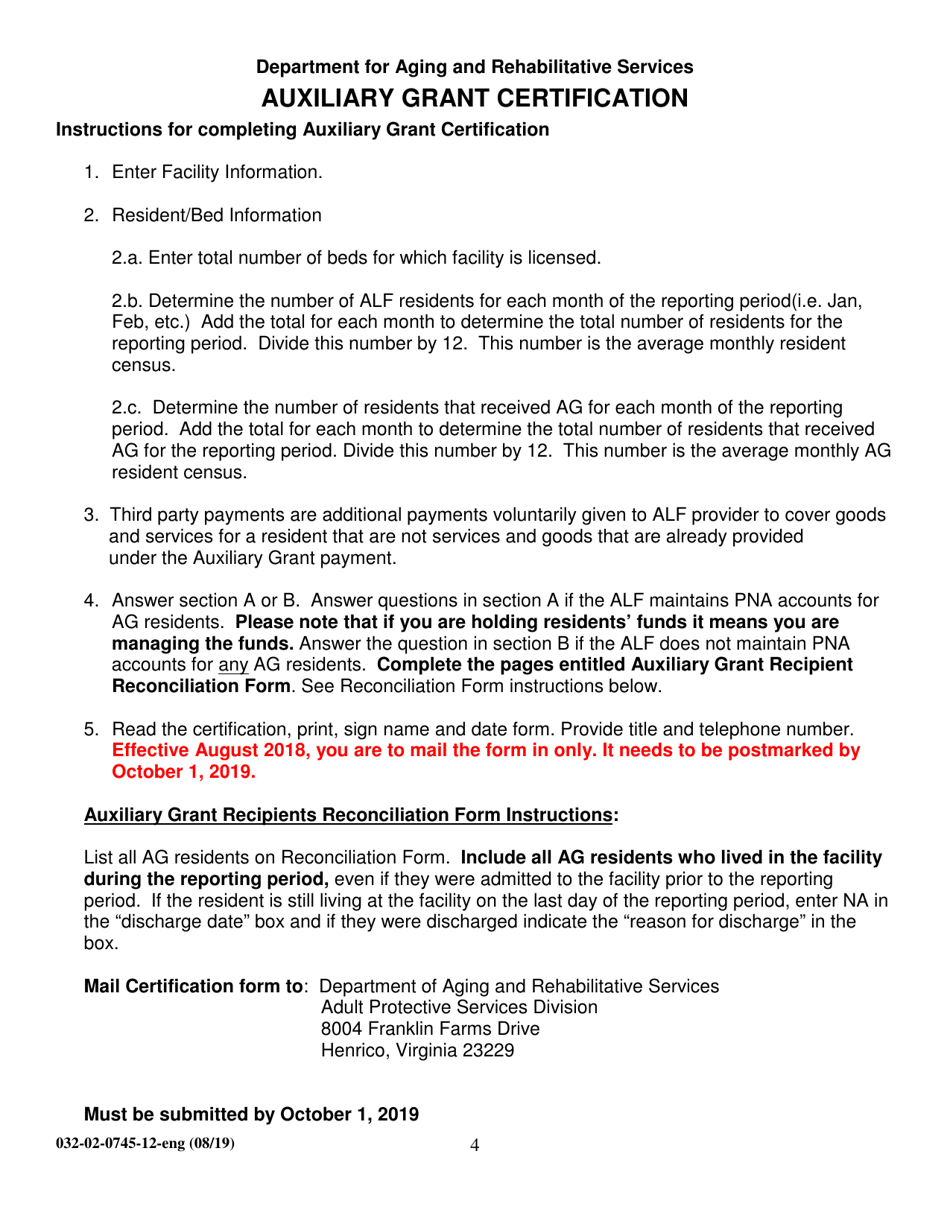 Form 032-02-0745-12-ENG Auxiliary Grant Certification - Virginia, Page 4