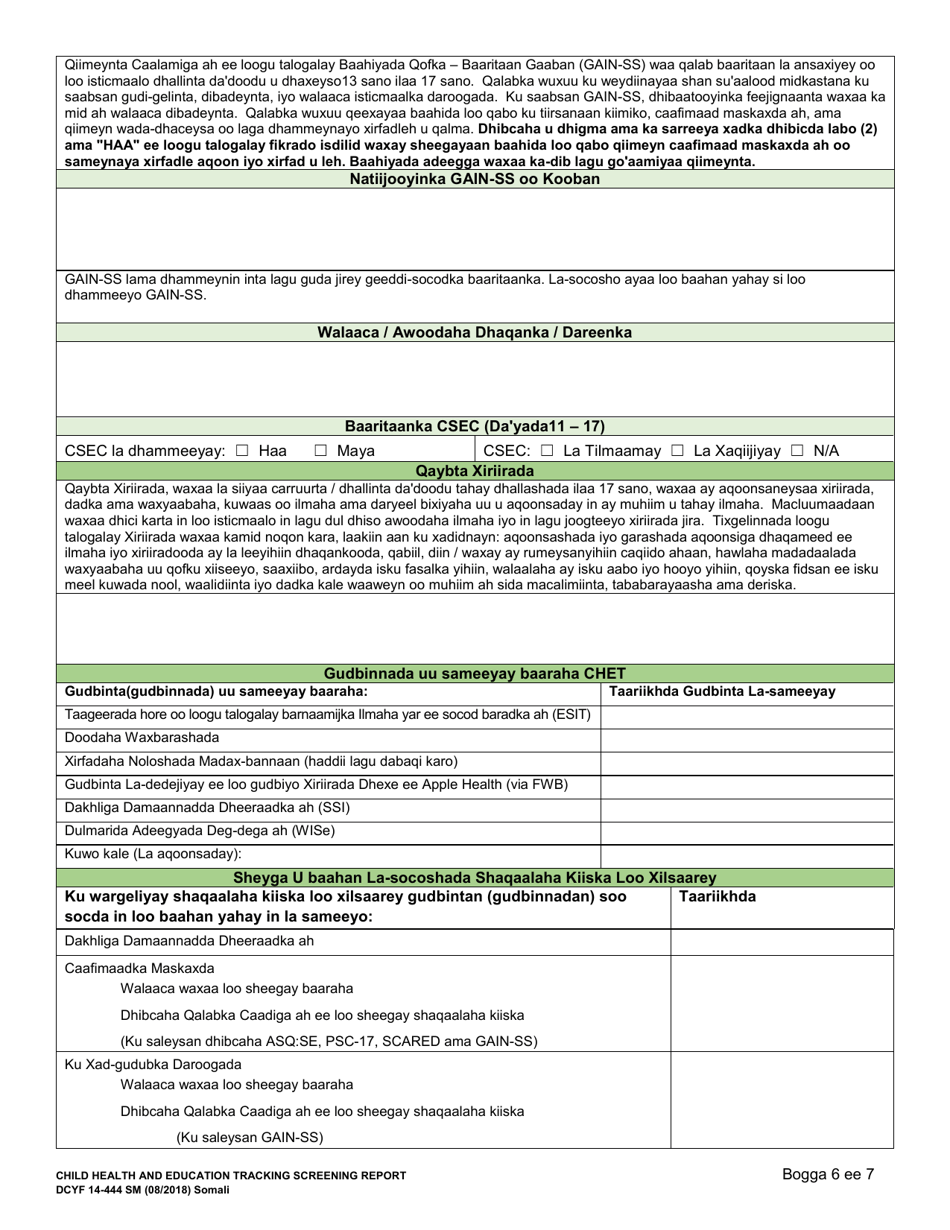 DCYF Form 14-444 Child Health and Education Tracking Screening Report - Washington (Somali), Page 6