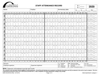 Document preview: Form DOC03-037B-20 Staff Attendance Record - Washington, 2020