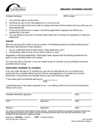 Document preview: Form DOC09-052 Miranda Warning Waiver - Washington