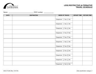 Form DOC07-044 Less Restrictive Alternative Travel Schedule - Washington