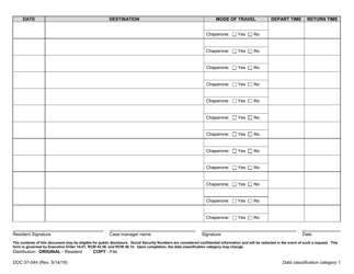 Form DOC07-044 Less Restrictive Alternative Travel Schedule - Washington, Page 2