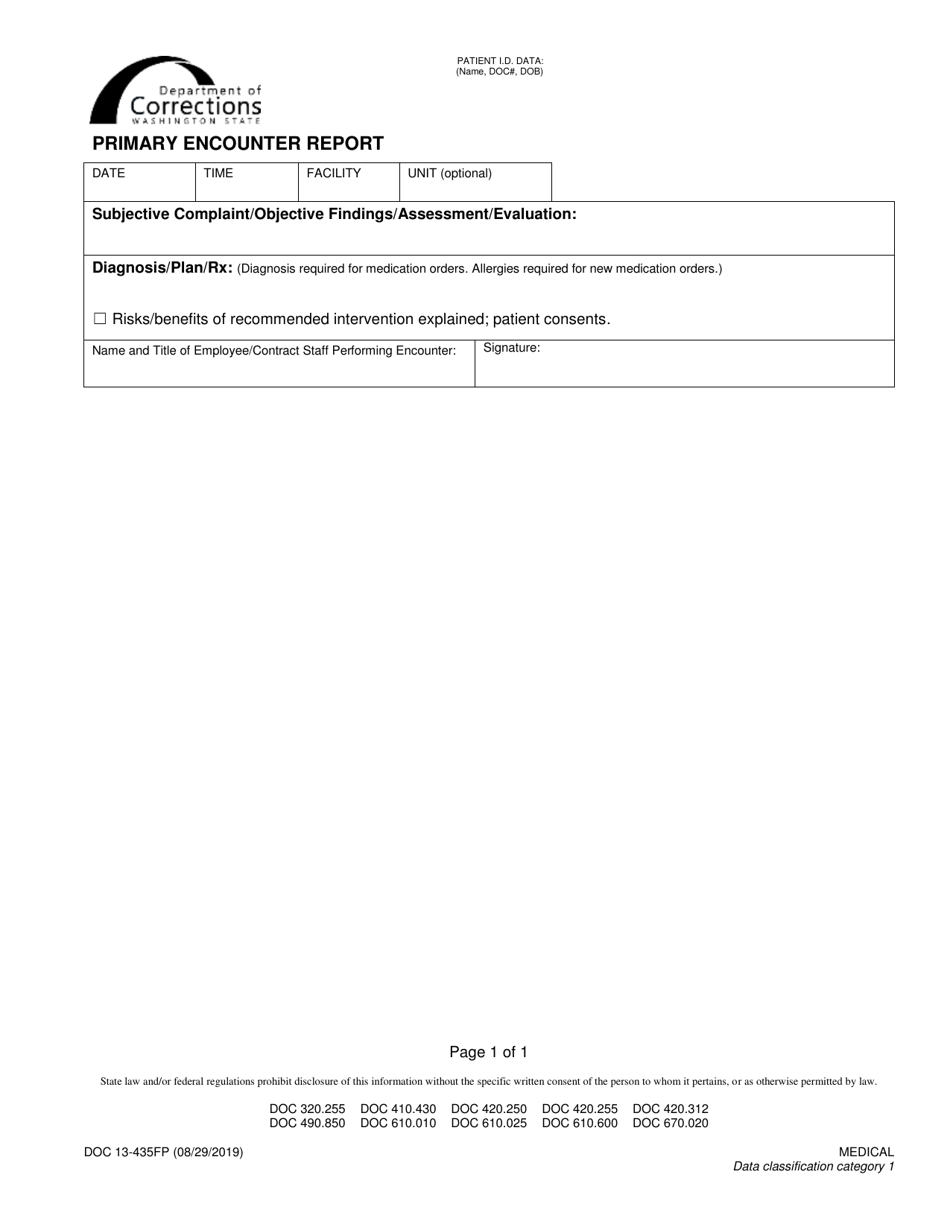 Form DOC13-435FP Primary Encounter Report - Washington, Page 1
