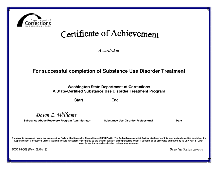 Form DOC14-069 Certificate of Achievement - Washington