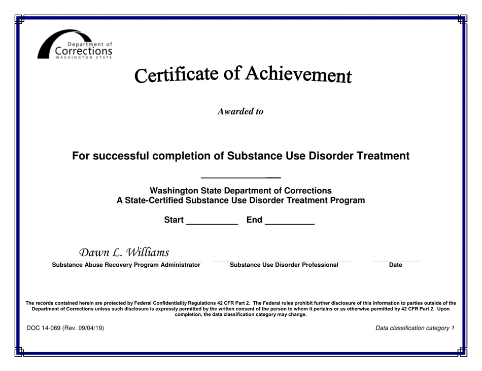 Form DOC14-069 Certificate of Achievement - Washington, Page 1