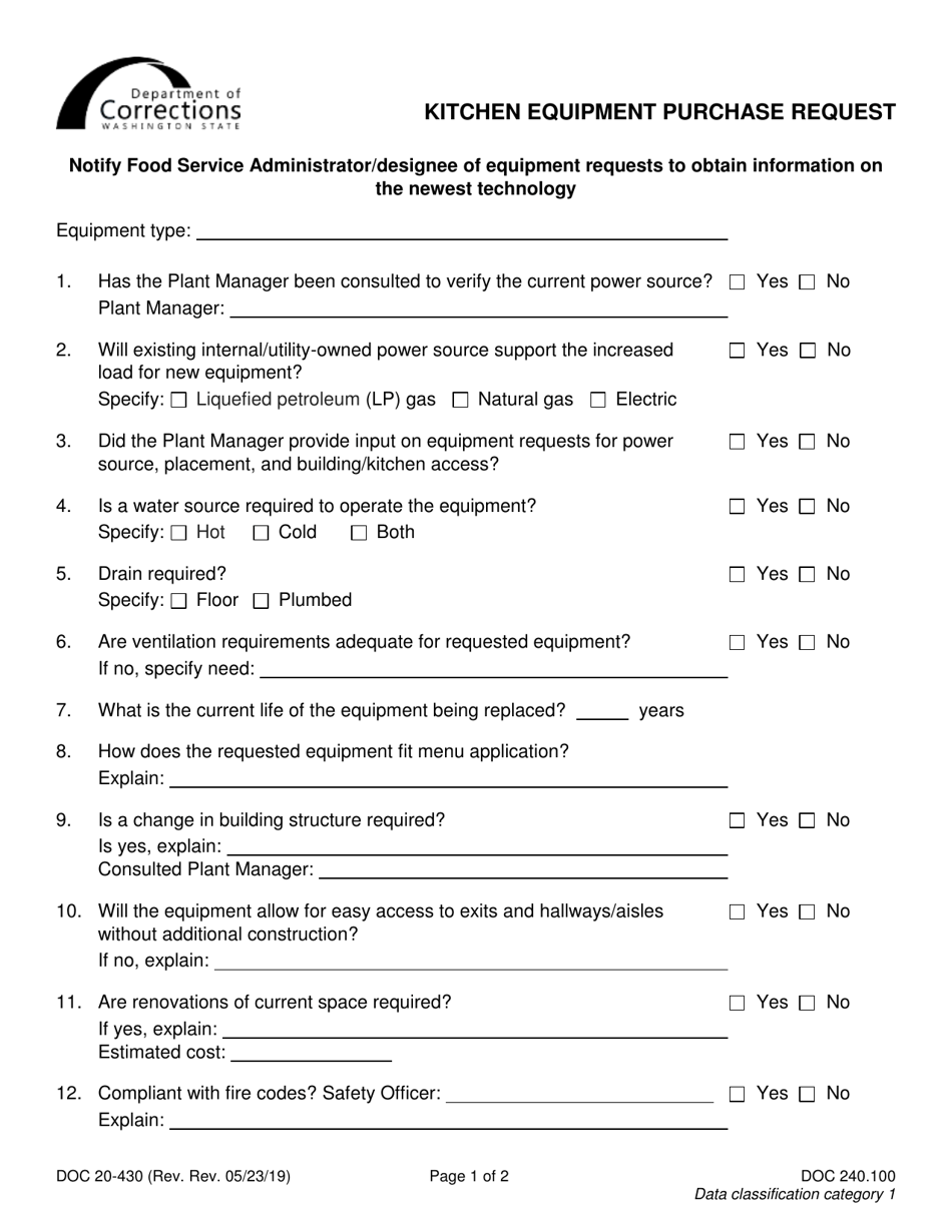 Form DOC20430 Fill Out, Sign Online and Download Printable PDF