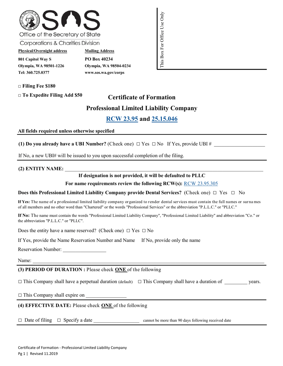 Certificate of Formation Professional Limited Liability Company - Washington, Page 3