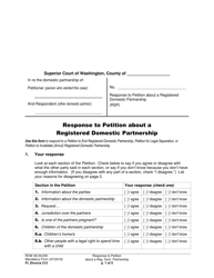 Document preview: Form FL Divorce212 Response to Petition About a Registered Domestic Partnership - Washington