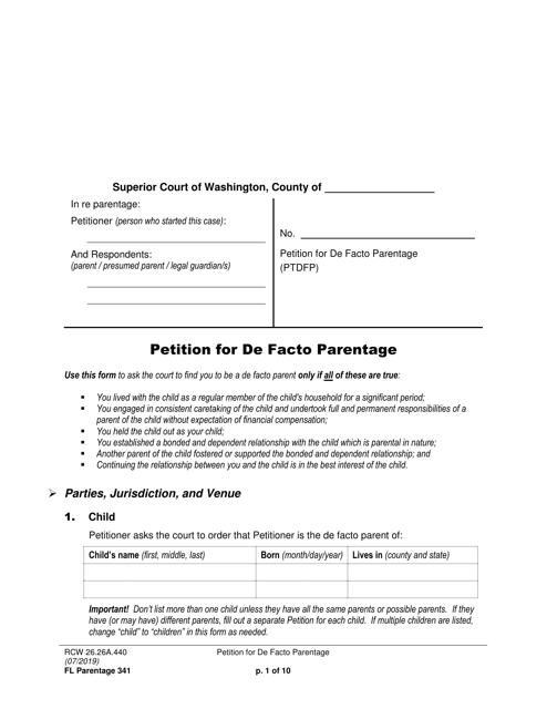 Form FL Parentage341  Printable Pdf
