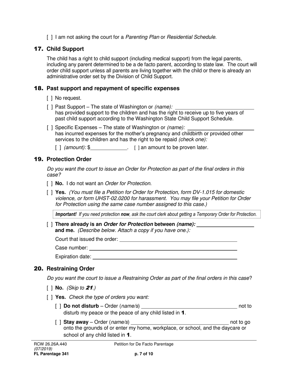 Form FL Parentage341 Petition for De Facto Parentage - Washington, Page 7