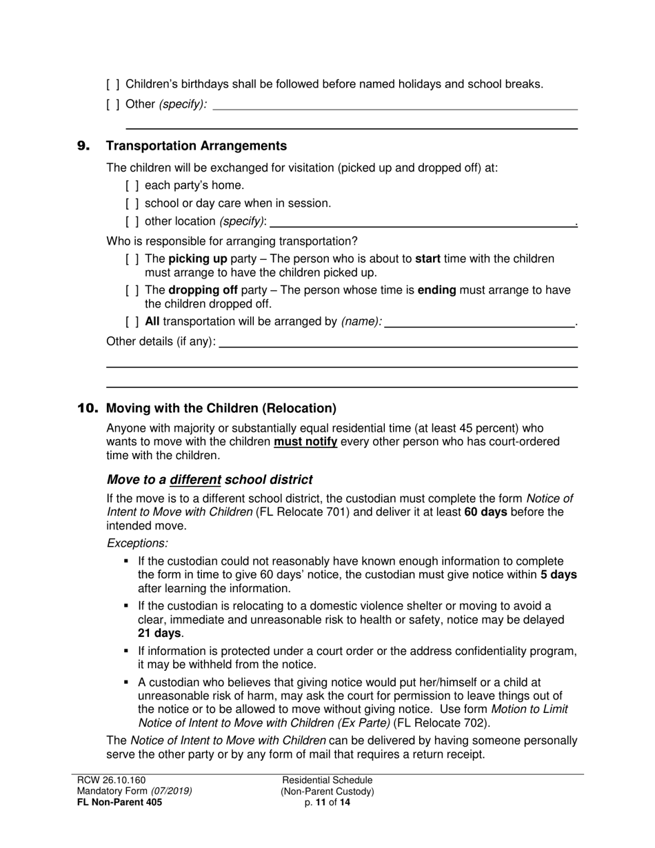 Form FL Non-Parent405 Residential Schedule (Non-parent Custody) - Washington, Page 11