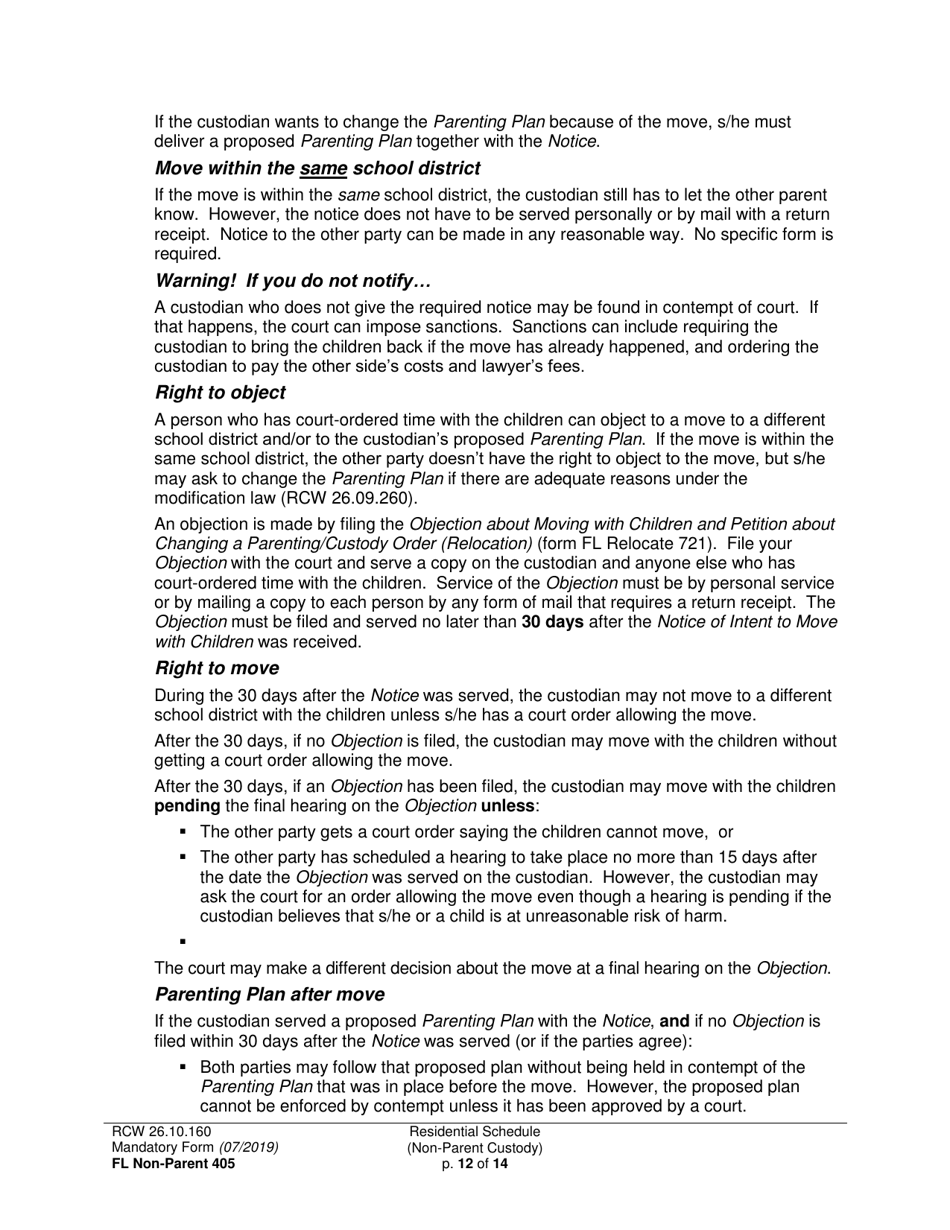 Form FL Non-Parent405 Residential Schedule (Non-parent Custody) - Washington, Page 12