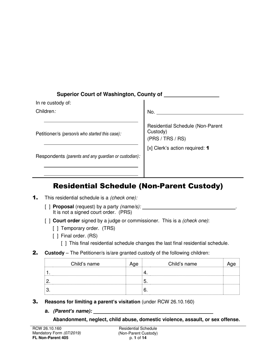 Form FL Non-Parent405 Residential Schedule (Non-parent Custody) - Washington, Page 1