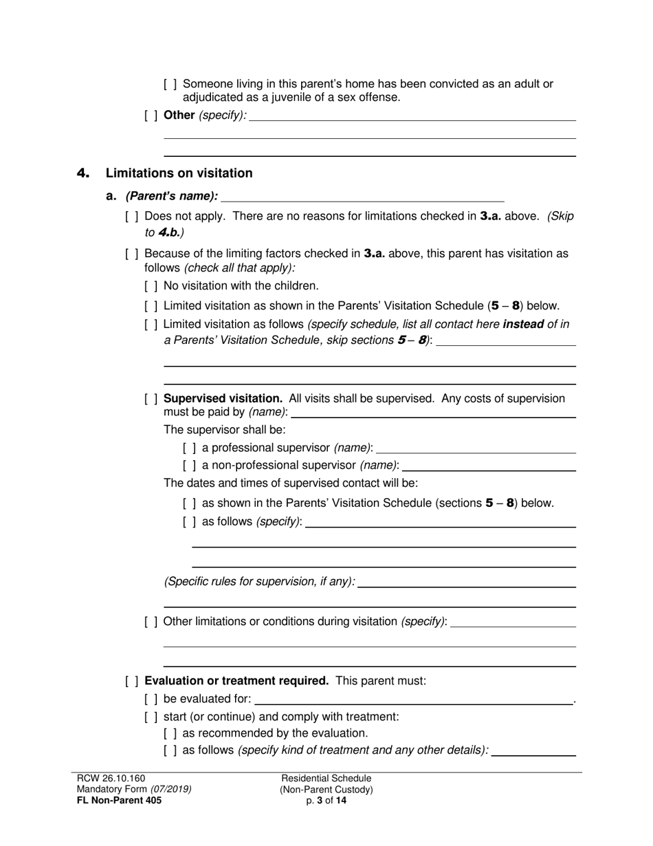 Form FL Non-Parent405 Residential Schedule (Non-parent Custody) - Washington, Page 3