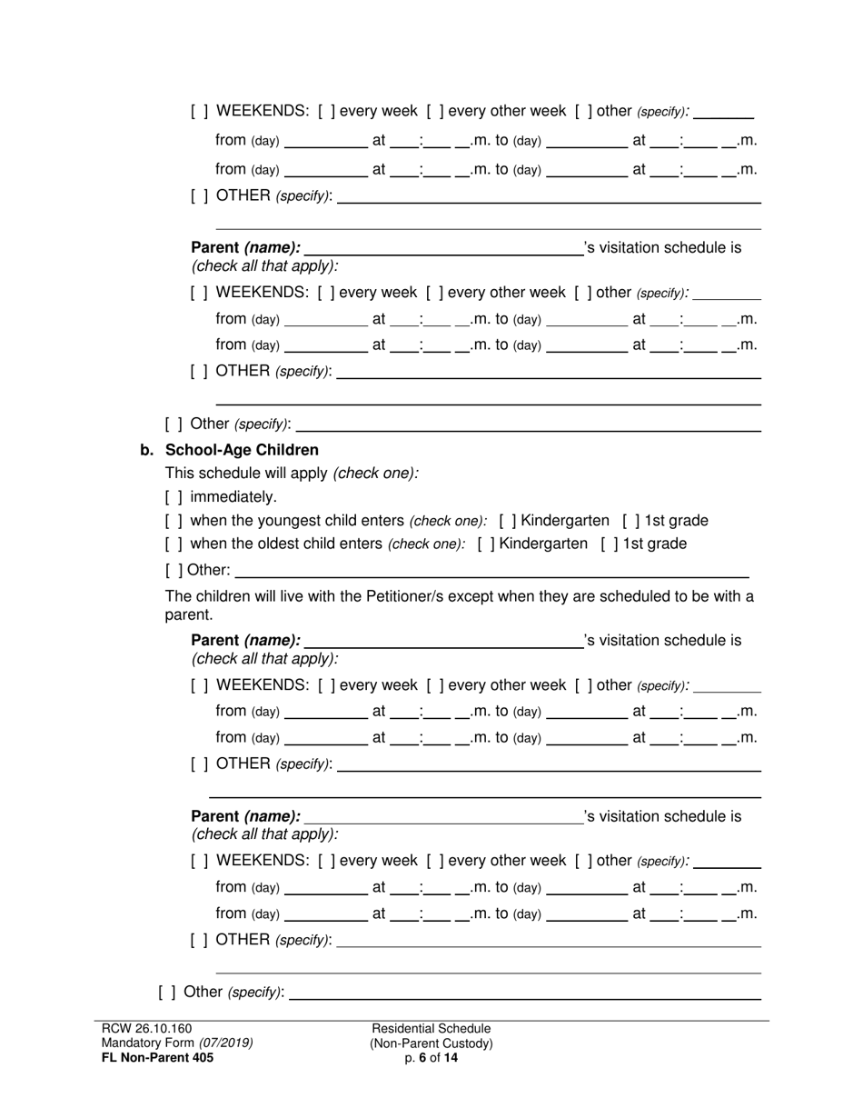 Form FL Non-Parent405 Residential Schedule (Non-parent Custody) - Washington, Page 6