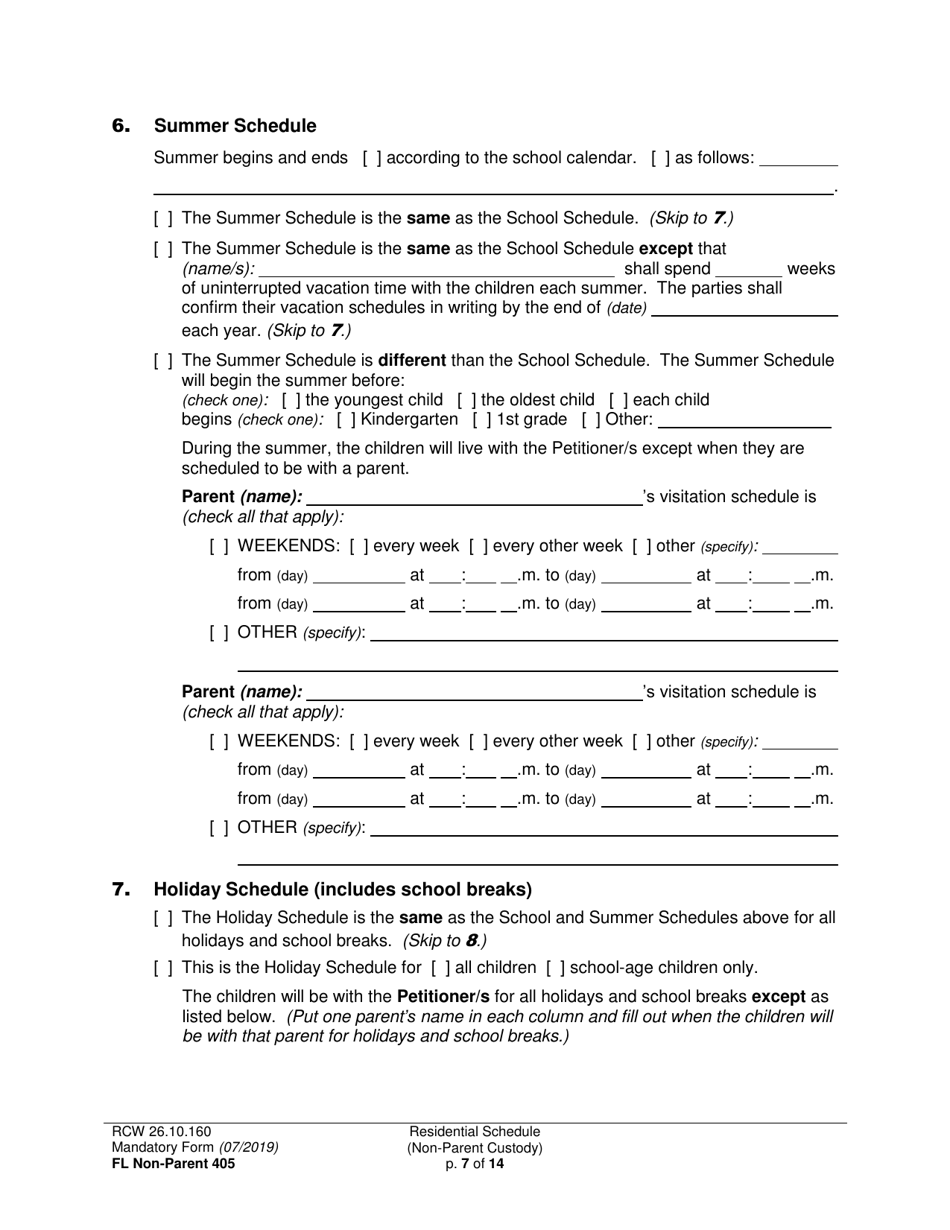 Form FL Non-Parent405 Residential Schedule (Non-parent Custody) - Washington, Page 7