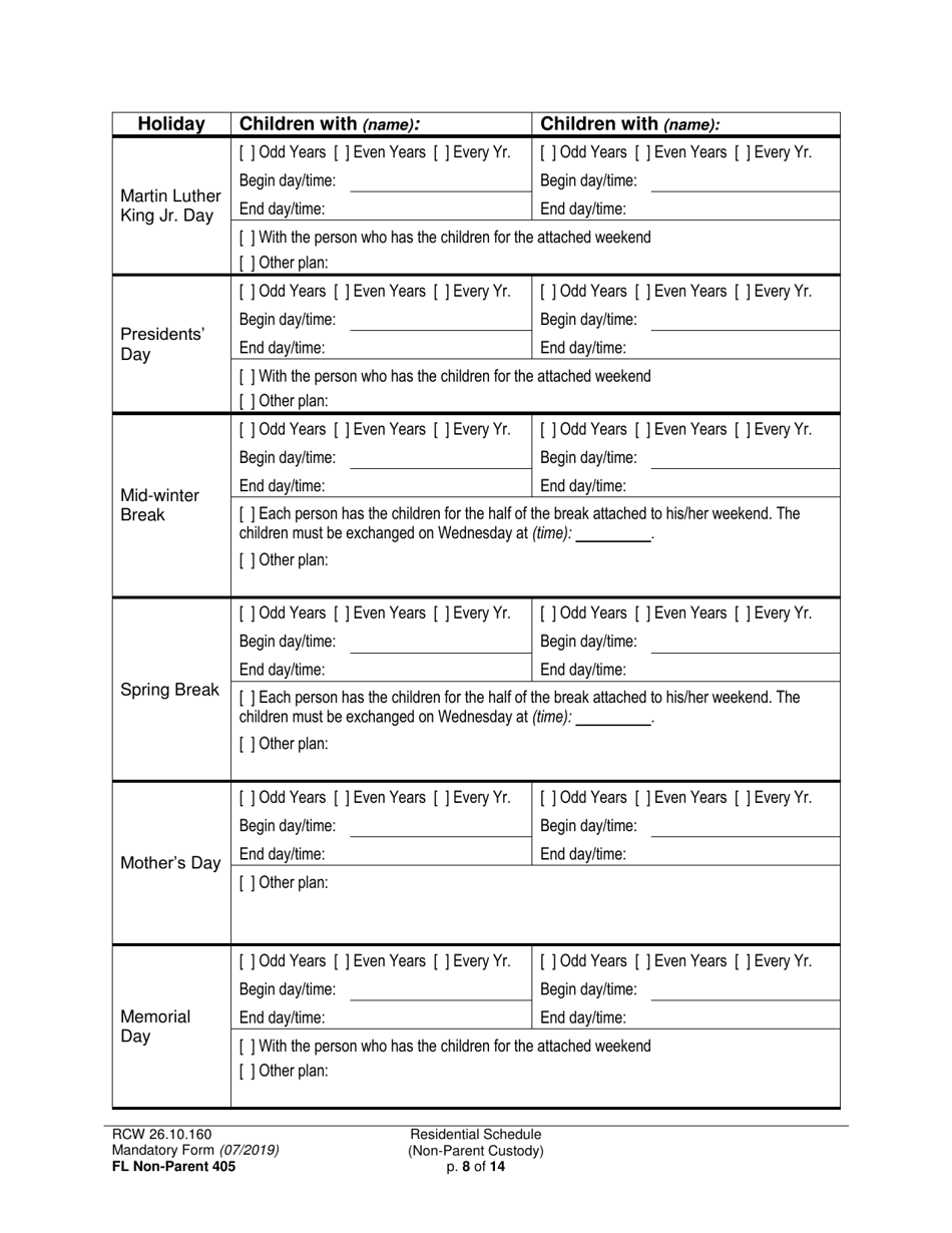 Form FL Non-Parent405 Residential Schedule (Non-parent Custody) - Washington, Page 8