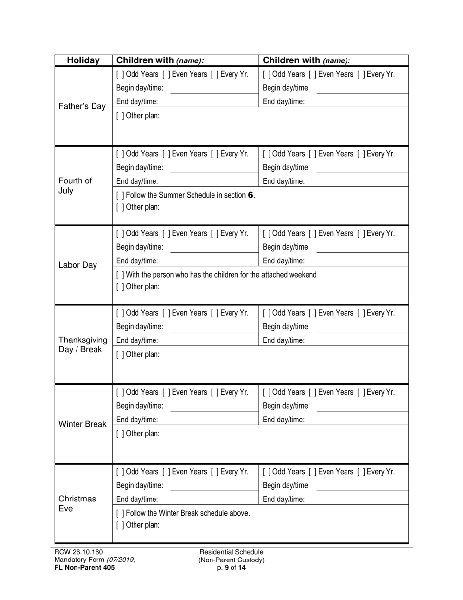 Form FL Non-Parent405 Residential Schedule (Non-parent Custody) - Washington, Page 9