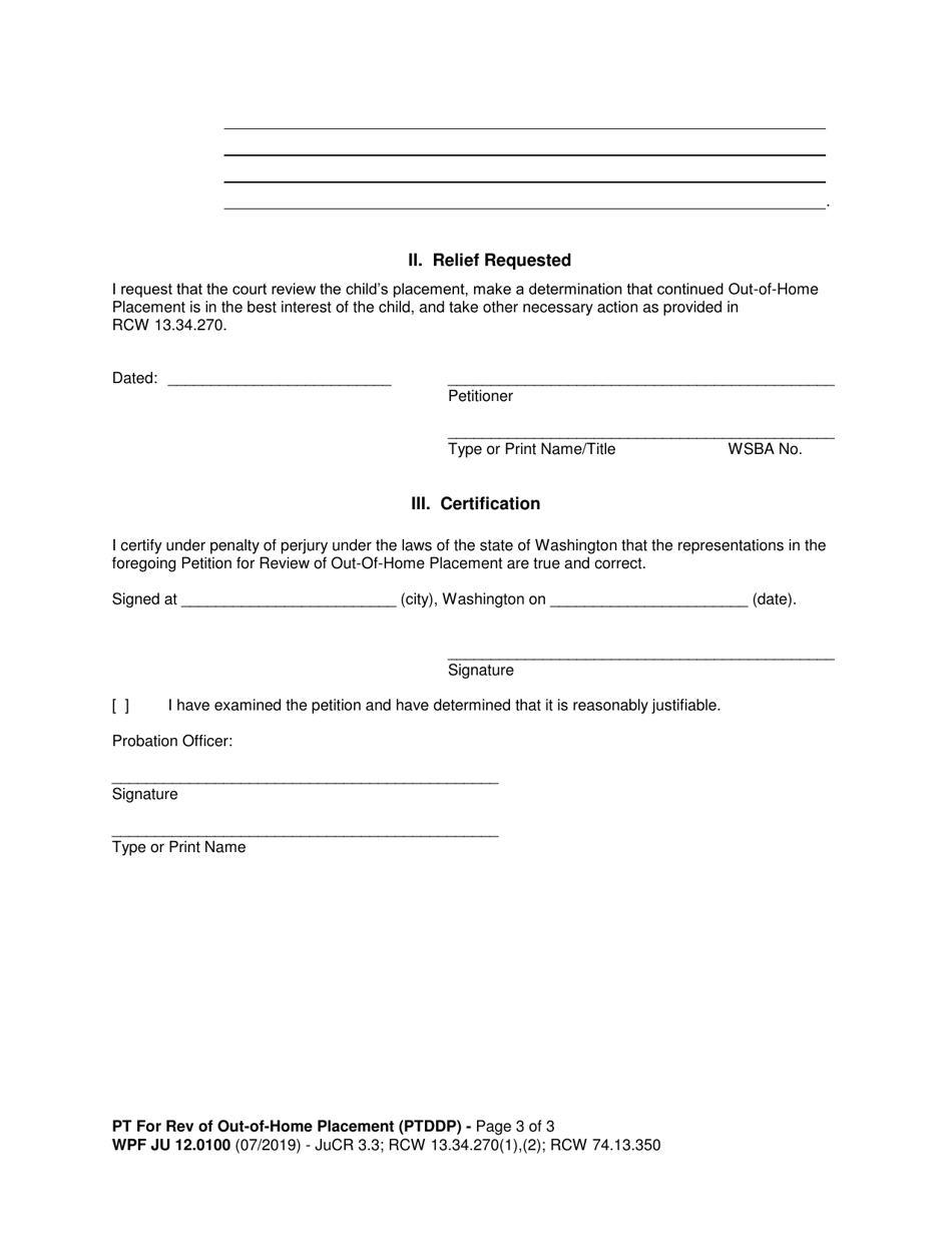 Form WPF JU12.0100 Petition for Review of out-Of-Home Placement (Ptddp) - Washington, Page 3