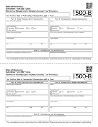 Document preview: Form 500-B Information Return - Report of Nonresident Member Income Tax Withheld - Oklahoma
