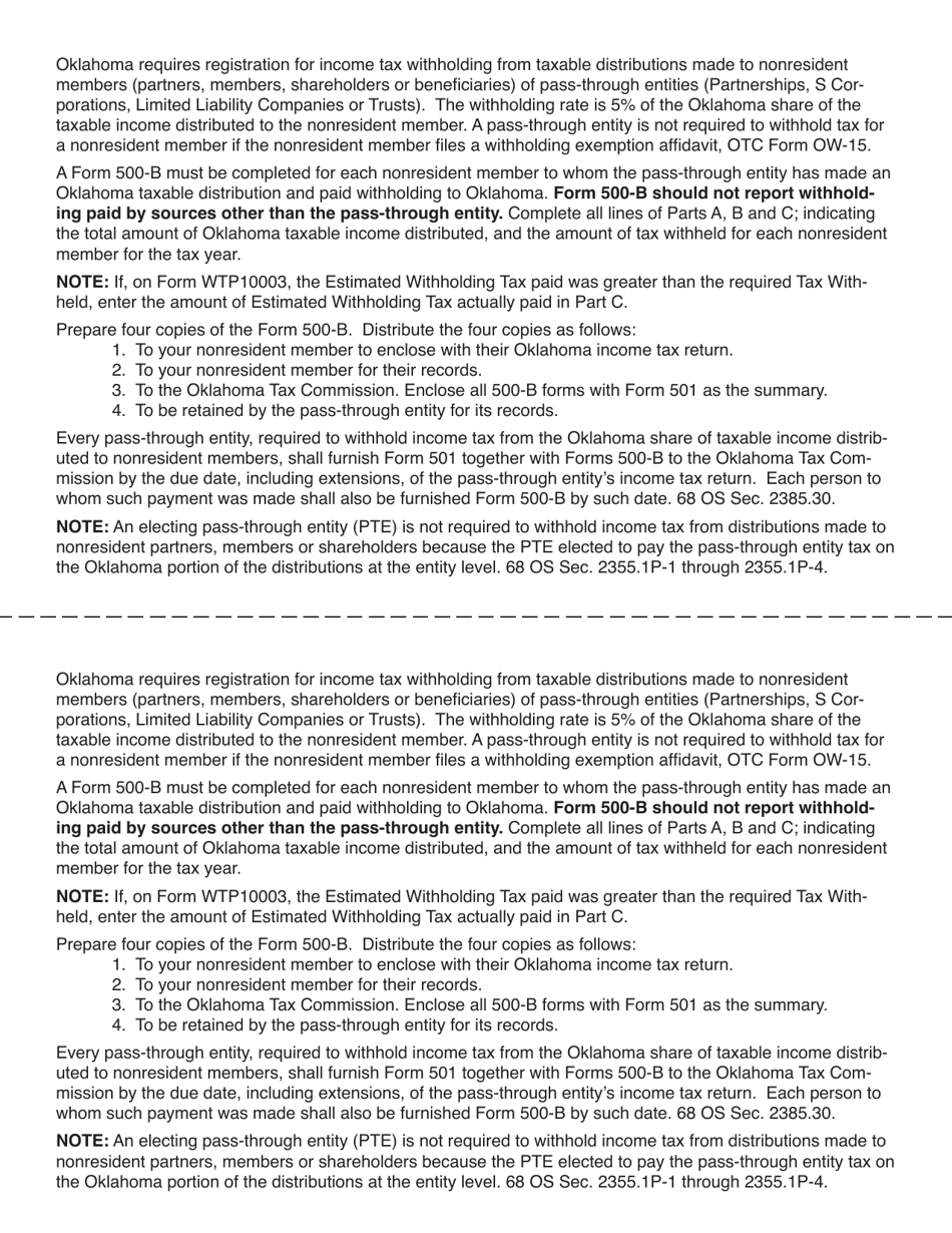 Form 500-B Information Return - Report of Nonresident Member Income Tax Withheld - Oklahoma, Page 2