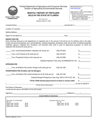 Document preview: Form FDACS-13239 Monthly Report of Fertilizer Sold in the State of Florida - Florida