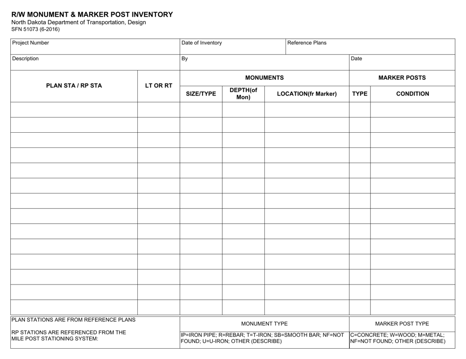 Form SFN51073 Download Fillable PDF or Fill Online R/W Monument ...