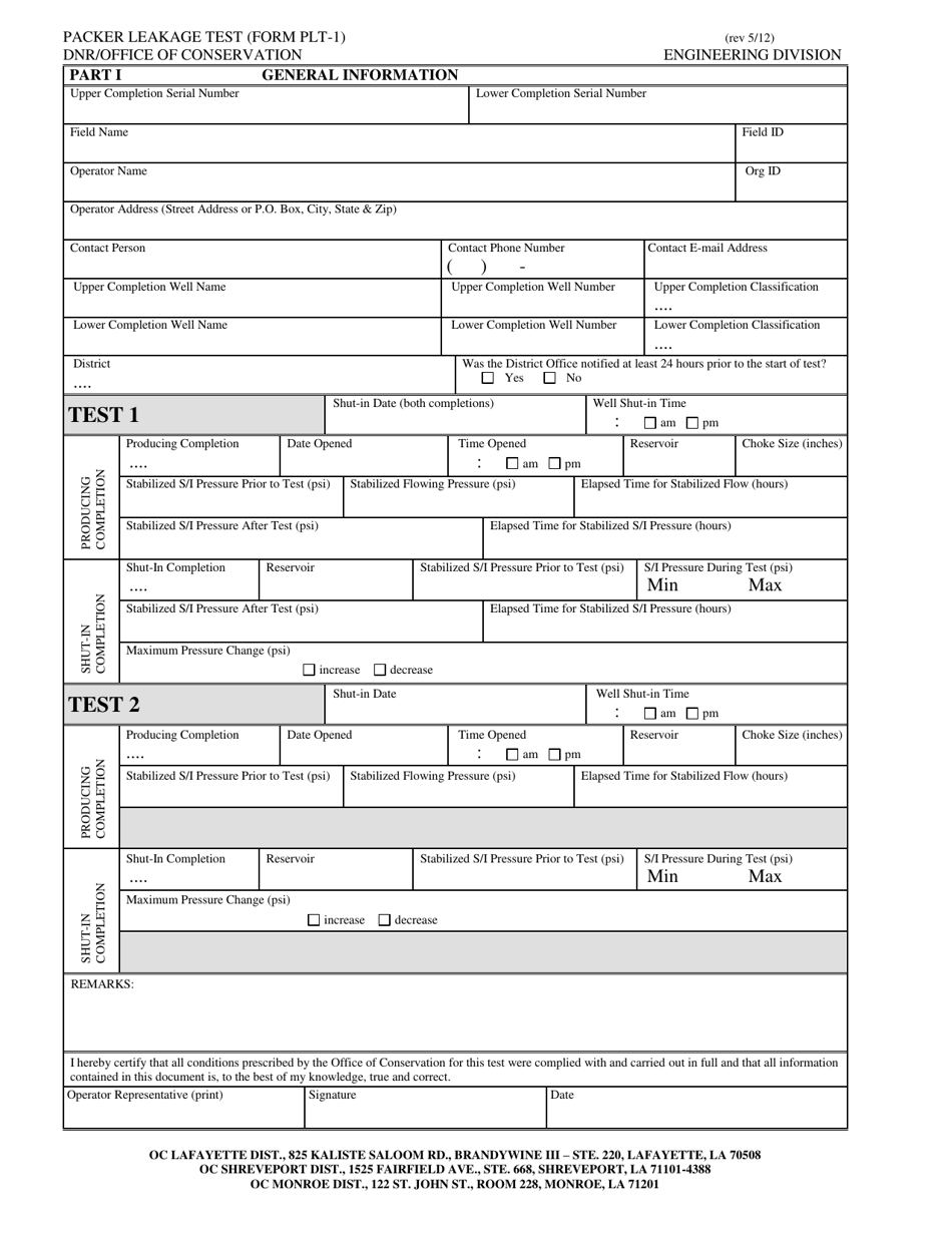 Form PLT-1 Packer Leakage Test - Louisiana, Page 1