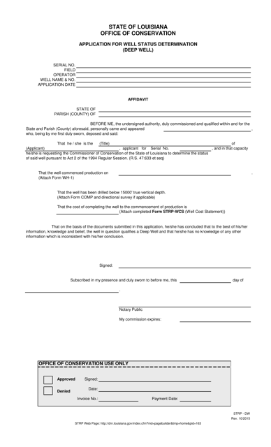 Form STRP-DW Application for Well Status Determination (Deep Well) - Louisiana