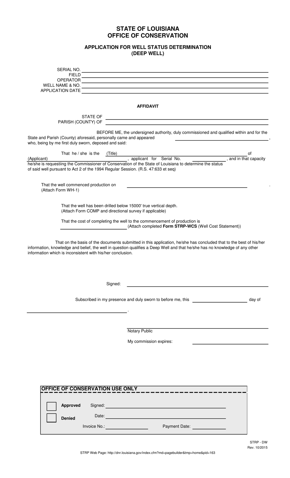 Form STRP-DW Application for Well Status Determination (Deep Well) - Louisiana, Page 1